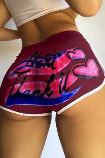 Burgundy Fashion Casual Letter Print Basic Regular Mid Waist Conventional Positioning Print Bottoms