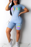 Black Fashion Casual adult Letter Patchwork Print Two Piece Suits pencil Short Sleeve Two Pieces