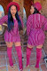 purple Fashion Long Sleeves O neck Hip skirt Mini Striped Long Sleeve Dresses
