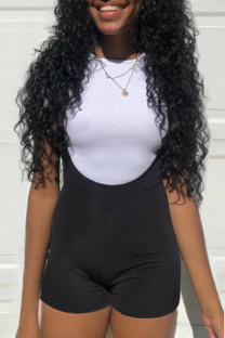 Black Fashion Casual Solid Basic O Neck Short Sleeve Two Pieces