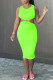 Fluorescent Green Sexy Casual Solid Hollowed Out Backless O Neck Vest Dress