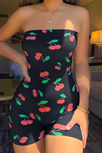 Black Fashion Sexy Print Backless Strapless Skinny Romper
