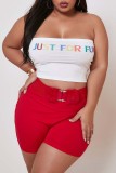 Red Fashion Sexy adult Ma'am Wrapped chest Patchwork Print Two Piece Suits Stitching Plus Size