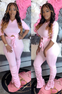 Pink Street Solid Draped Straight Half Sleeve Two Pieces