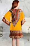 Blue Health cloth Sexy Bat sleeve 3/4 Length Sleeves V Neck Princess Dress Knee-Length Broken flowers Pat