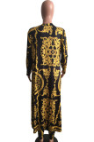Gold Casual Printed Blending Two-piece Pants Set(Without T-shirt)