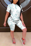 Pink Fashion Casual adult Patchwork Tie Dye Two Piece Suits pencil Short Sleeve Two Pieces