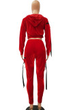 Red Casual Solid Patchwork Two Piece Suits pencil Long Sleeve