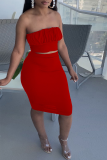 Black Sexy Solid Patchwork Strapless Sleeveless Two Pieces