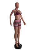 White Sexy Striped Patchwork Halter Sleeveless Two Pieces