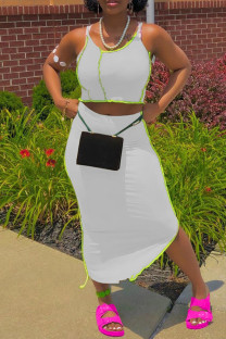 White Sexy Casual Solid Patchwork Spaghetti Strap Sleeveless Two Pieces