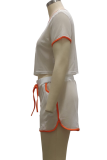 White Sexy Solid Patchwork O Neck Short Sleeve Two Pieces