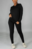 Red Casual Solid Basic O Neck Long Sleeve Two Pieces