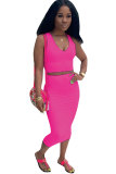 rose red Sexy Fashion Patchwork Solid A-line skirt Two-Piece Dress