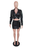 Brown Sexy Solid Patchwork Turndown Collar Long Sleeve Two Pieces