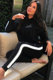 Black Celebrities Embroidery Patchwork Two Piece Suits Letter pencil Long Sleeve Two-piece Pant