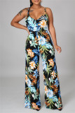 Colour Fashion Print Backless Spaghetti Strap Regular Jumpsuits