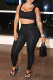Black Casual Sportswear Solid Vests Pants U Neck Sleeveless Two Pieces