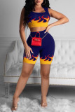 Black Casual Sportswear Print Basic U Neck Sleeveless Two Pieces