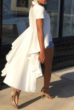 White Fashion Casual Solid Asymmetrical O Neck Tops