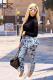 Blue Elastic Fly Sleeveless Mid Print Draped Skinny Pants Pants