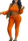 Orange Fashion Sexy adult Ma'am Solid Two Piece Suits pencil Long Sleeve Two Pieces