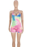 Pink Sexy Fashion bandage Print Backless Patchwork Sleeveless O Neck Rompers