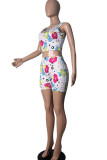 Pink Milk Silk Fashion Casual adult Ma'am Print Two Piece Suits pencil Sleeveless Two Pieces