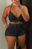 White Sportswear Solid Patchwork Frenulum Halter Sleeveless Two Pieces