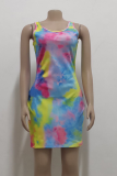 Pink Sexy Print Patchwork O Neck Pencil Skirt Dresses
