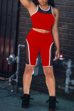Red Casual Solid Patchwork U Neck Sleeveless Two Pieces