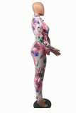 Red Fashion Casual Print Basic Turndown Collar Long Sleeve Two Pieces