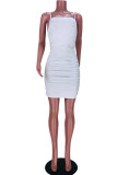 White Fashion Sexy Solid Backless Spaghetti Strap Sleeveless Dress Dresses