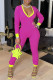 Rose Red Sexy Solid Patchwork V Neck Regular Jumpsuits