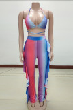 Yellow Fashion Sexy Print Backless Strap Design Halter Sleeveless Three-piece Set