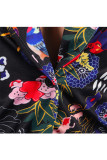 Black venetian Casual Patchwork Print Two Piece Suits Straight Long Sleeve Two-piece Pants Set