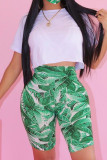 Green Fashion Casual Print Two Piece Suits Straight Short Sleeve Two Pieces