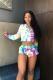 Multi-color Active Fashion Casual adult Stringy selvedge Print Straight Long Sleeve Two-Piece Short S