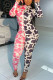rose red Fashion street Print Long Sleeve O Neck Jumpsuits