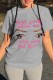 Grey Fashion Casual Print Basic O Neck T-Shirts