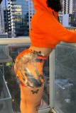 Orange Fashion Casual Print Basic Skinny High Waist Shorts