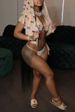 Nude Sexy Print Patchwork Swimwears