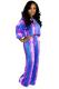 purple Casual Fashion Tie Dye crop top Two Piece Suits asymmetrical Straight Half Sleeve Two-pie