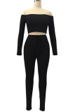 White Fashion Sexy Adult Solid Patchwork Bateau Neck Long Sleeve Regular Sleeve Short Two Pieces