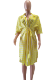 Blue Casual Striped Patchwork Turndown Collar Shirt Dress Dresses