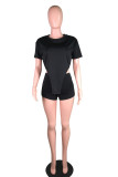 Blue Fashion Casual Solid Asymmetrical O Neck Short Sleeve Two Pieces