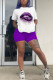 purple Milk Silk Fashion Casual Print Two Piece Suits Straight Short Sleeve Two Pieces