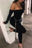 Black Fashion Sexy Solid Backless Strapless Skinny Jumpsuits（Without Belt）