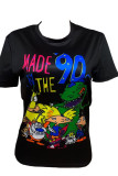 White Chemical fiber blend O Neck Short Sleeve Letter Print Character Solid Tops