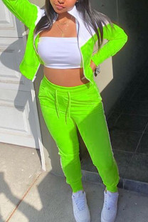Green Fashion Sportswear Adult Patchwork Solid Patchwork O Neck Long Sleeve Regular Sleeve Regular Two Pieces